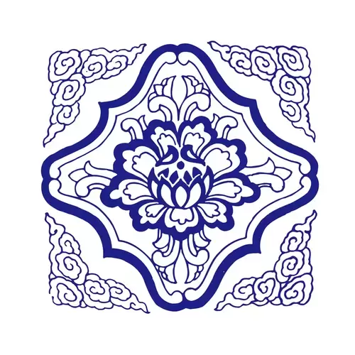 Blue and White Pottery Pattern Illustration Material