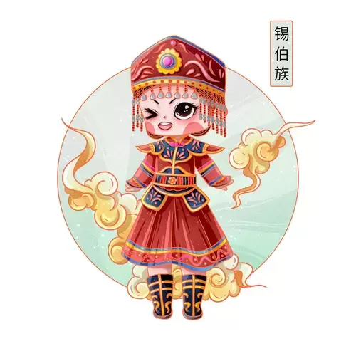 China's 56 Ethnic Groups,Xibe Illustration Material