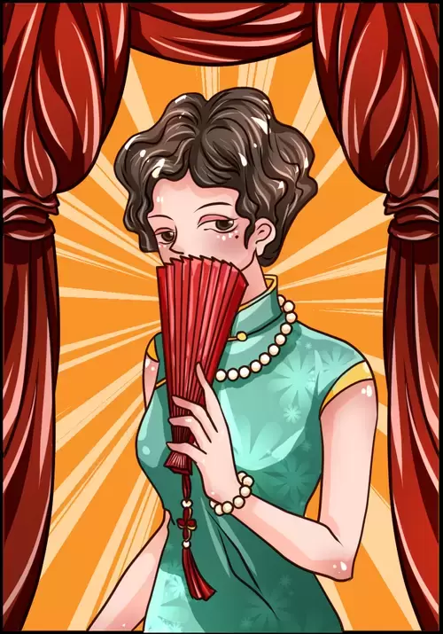 Girl in Cheongsam Illustration Material