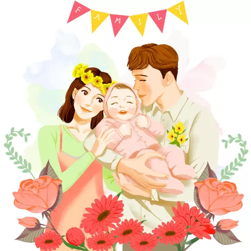 Parent-child Family Illustration Material