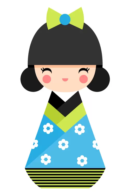 Japanese kimono doll,Girl, Puppet Illustration Material