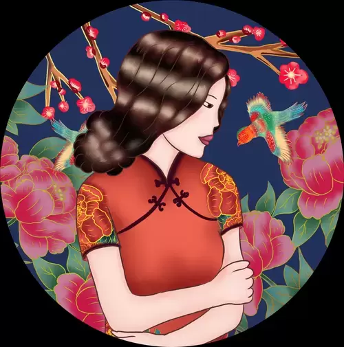 Girl in Cheongsam Illustration Material