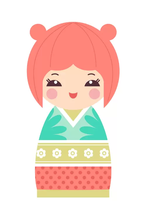 Japanese kimono doll,Cute Girl Illustration Material