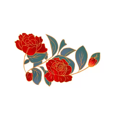 Red Peony Flower Illustration Material