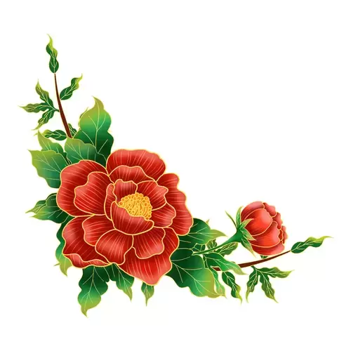 Red Peony Flower Illustration Material