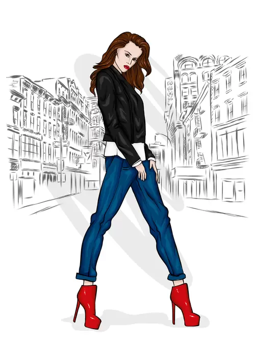 European and American fashionable women Illustration Material