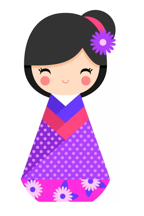 Japanese kimono doll,Girl, Puppet Illustration Material