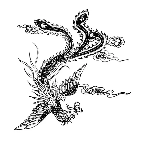 Pattern Dragon and Phoenix Illustration Material