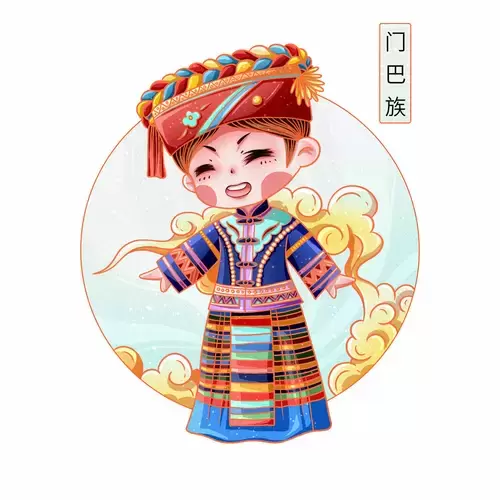 China's 56 Ethnic Groups,Monba Illustration Material