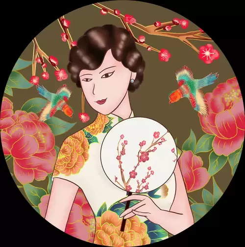 Girl in Cheongsam Illustration Material