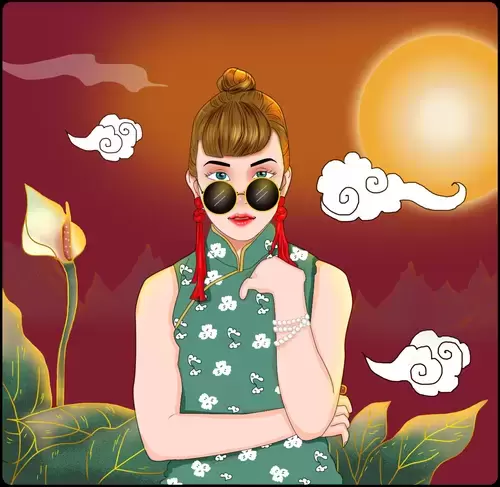Girl in Cheongsam Illustration Material