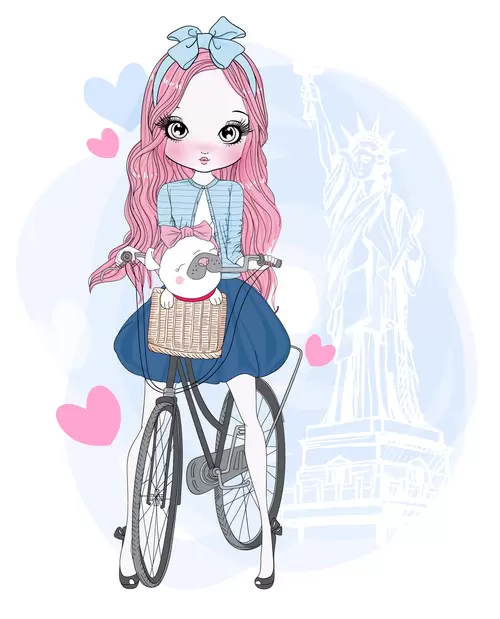 Fashion girl,Cartoon Illustration Material