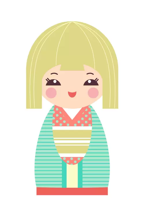 Japanese kimono doll,Cute Girl Illustration Material