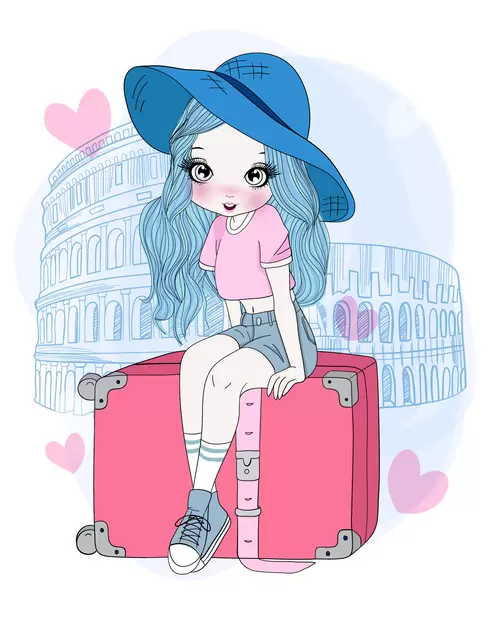 Fashion girl,Cartoon Illustration Material