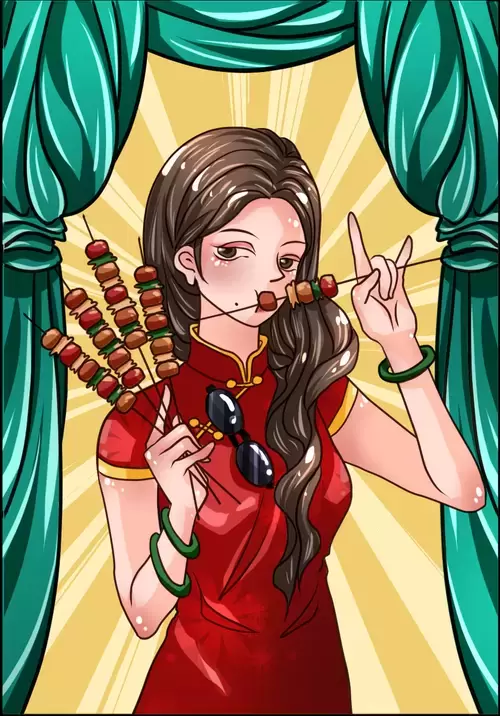 Girl in Cheongsam Illustration Material