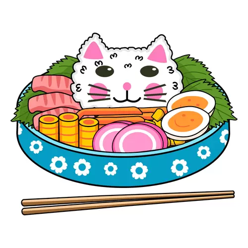 Japanese bento, Kitten pattern Illustration Material