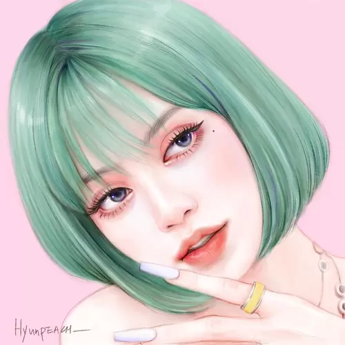 Beautiful Girl,Personality,Girl With Green Hair Illustration Material