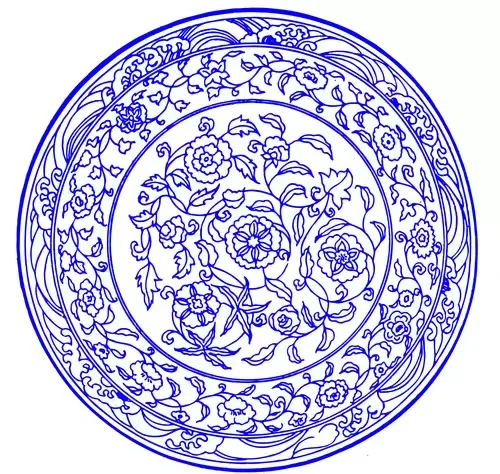 Blue and White Pottery Pattern Illustration Material