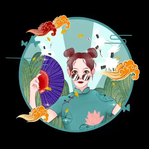 Girl in Cheongsam Illustration Material