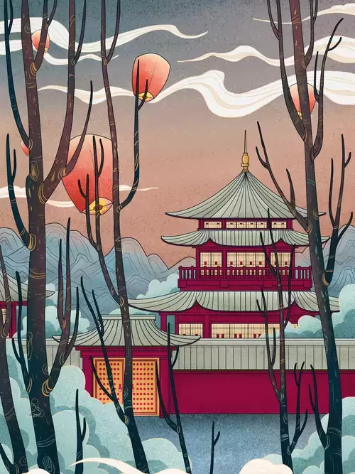 China Monuments,Penglai Pavilion Illustration Material