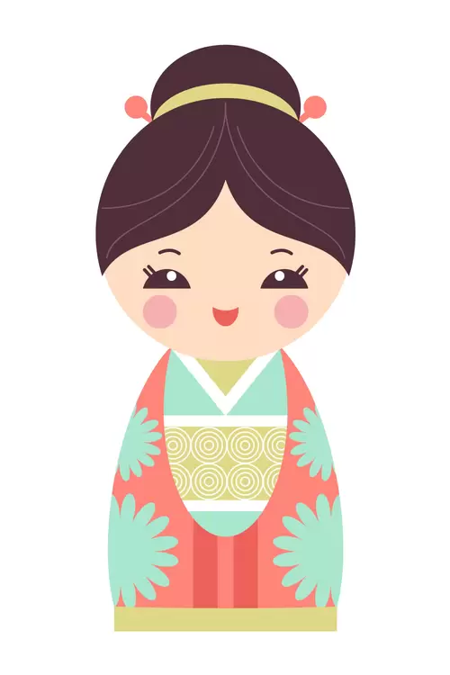 Japanese kimono doll,Cute Girl Illustration Material