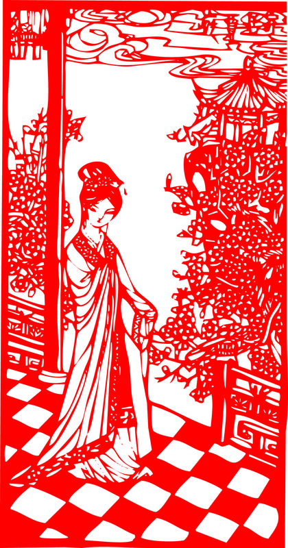 Ancient lady Paper Cutting Illustration Vector