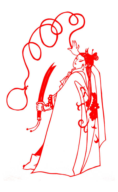 Water Margin: Hu Sanniang Paper Cutting Illustration Vector