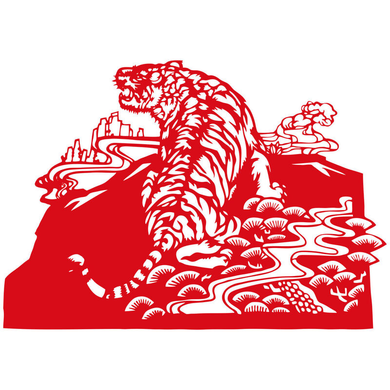 Year of the tiger Paper Cutting Illustration Vector